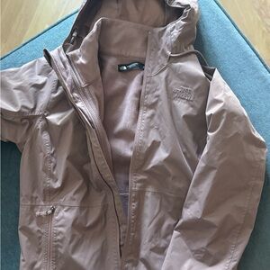 The North Face Ski Hooded Jacket with removable fleece lining; light plum color